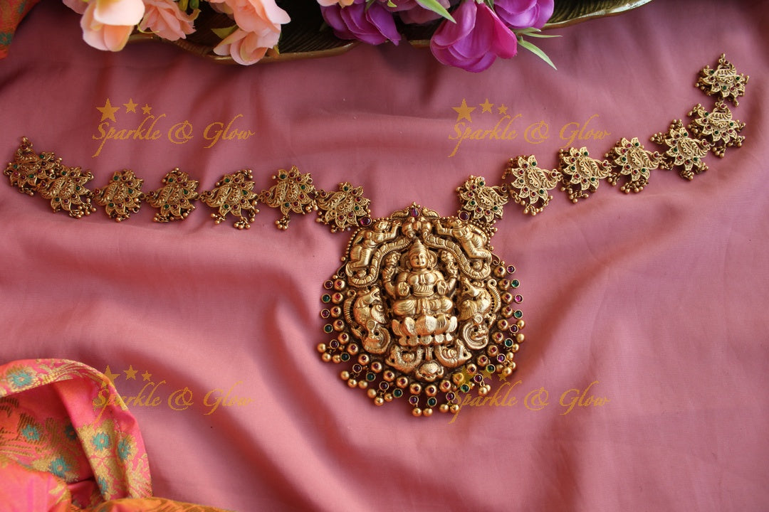 Gold alike Lakshmi peacock hipchain