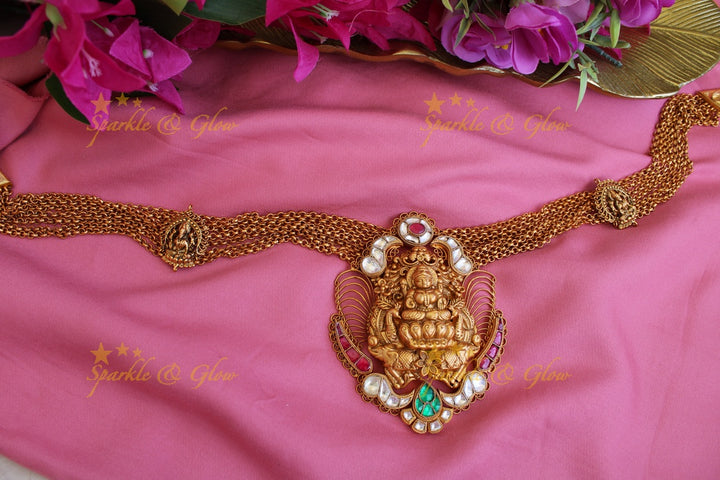 Premium Matte Lakshmi kundan hipchain