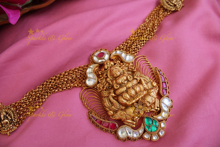 Premium Matte Lakshmi kundan hipchain
