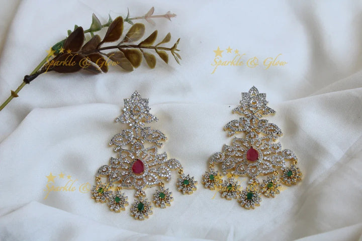 Floral AD Earrings with Ruby & Emerald - Sparkling Design