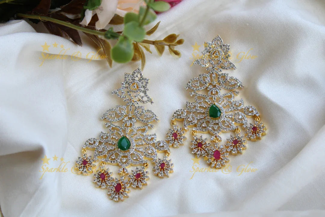 Floral AD Earrings with Ruby & Emerald - Sparkling Design
