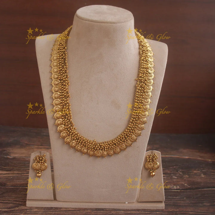 Grand intricate Lakshmi coin haram with cluster gold beads - Sparkle and Glow