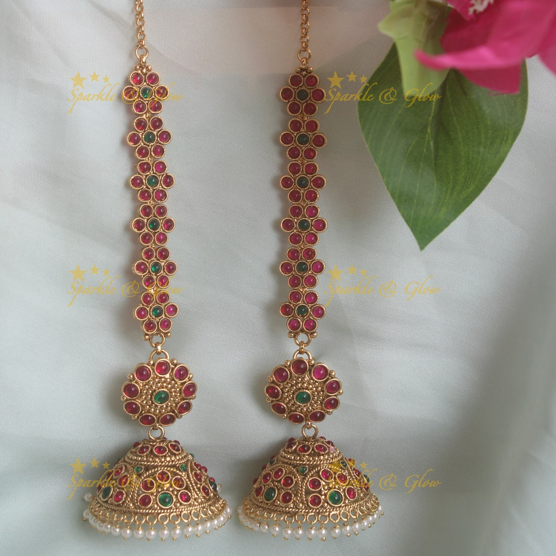 Kemp floral studded jhumukas with earchain