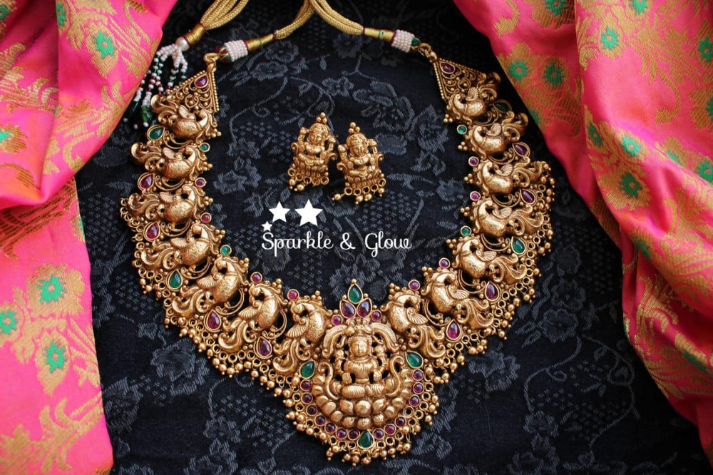 Gold alike polished peacock style nagas neckpiece - Pink Pearl - Sparkle and Glow