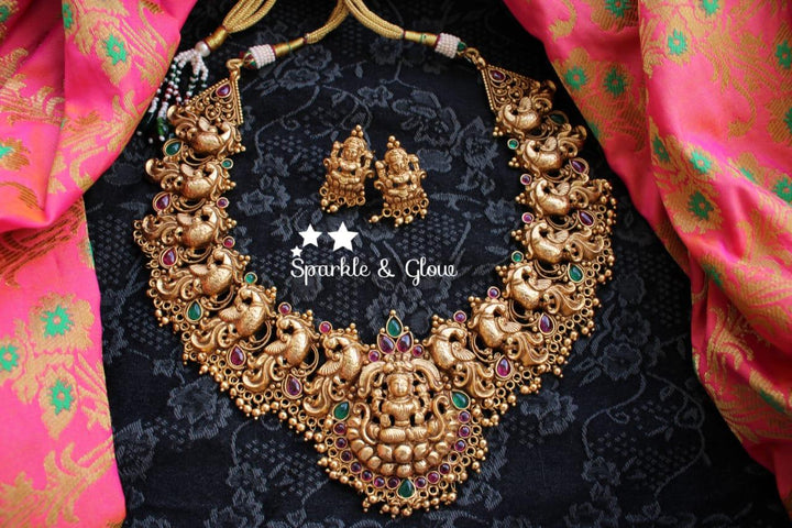 Gold alike polished peacock style nagas neckpiece - Pink Pearl - Sparkle and Glow