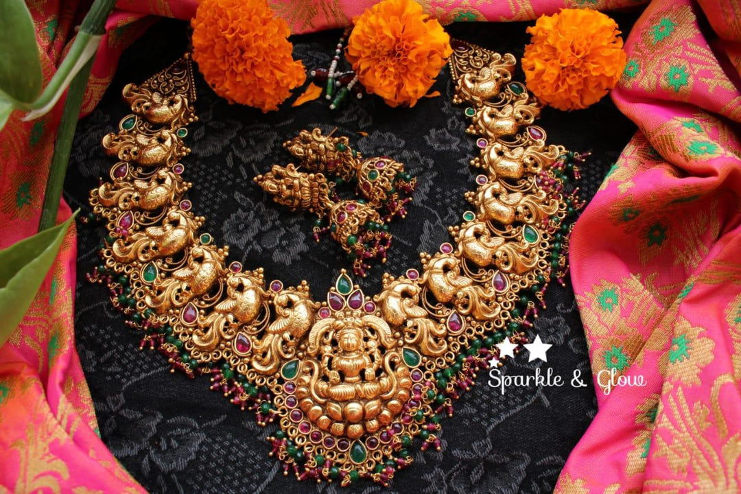 Gold alike polished peacock style nagas neckpiece - Pink Pearl - Sparkle and Glow
