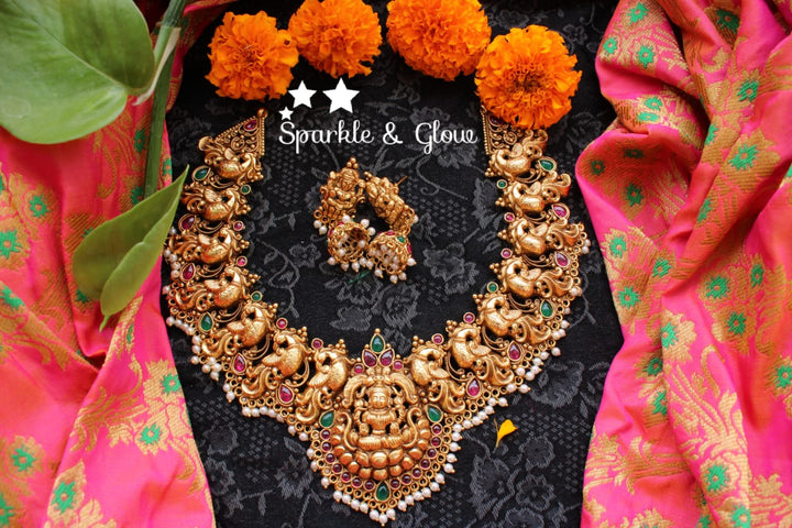 Gold alike polished peacock style nagas neckpiece - Pink Pearl - Sparkle and Glow
