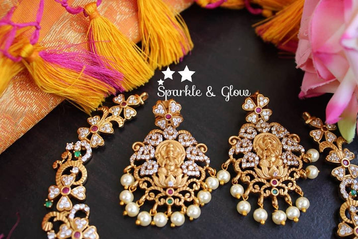 Premium quality matte polished Intricately carved ganesha necklace with CZ stones - Sparkle and Glow