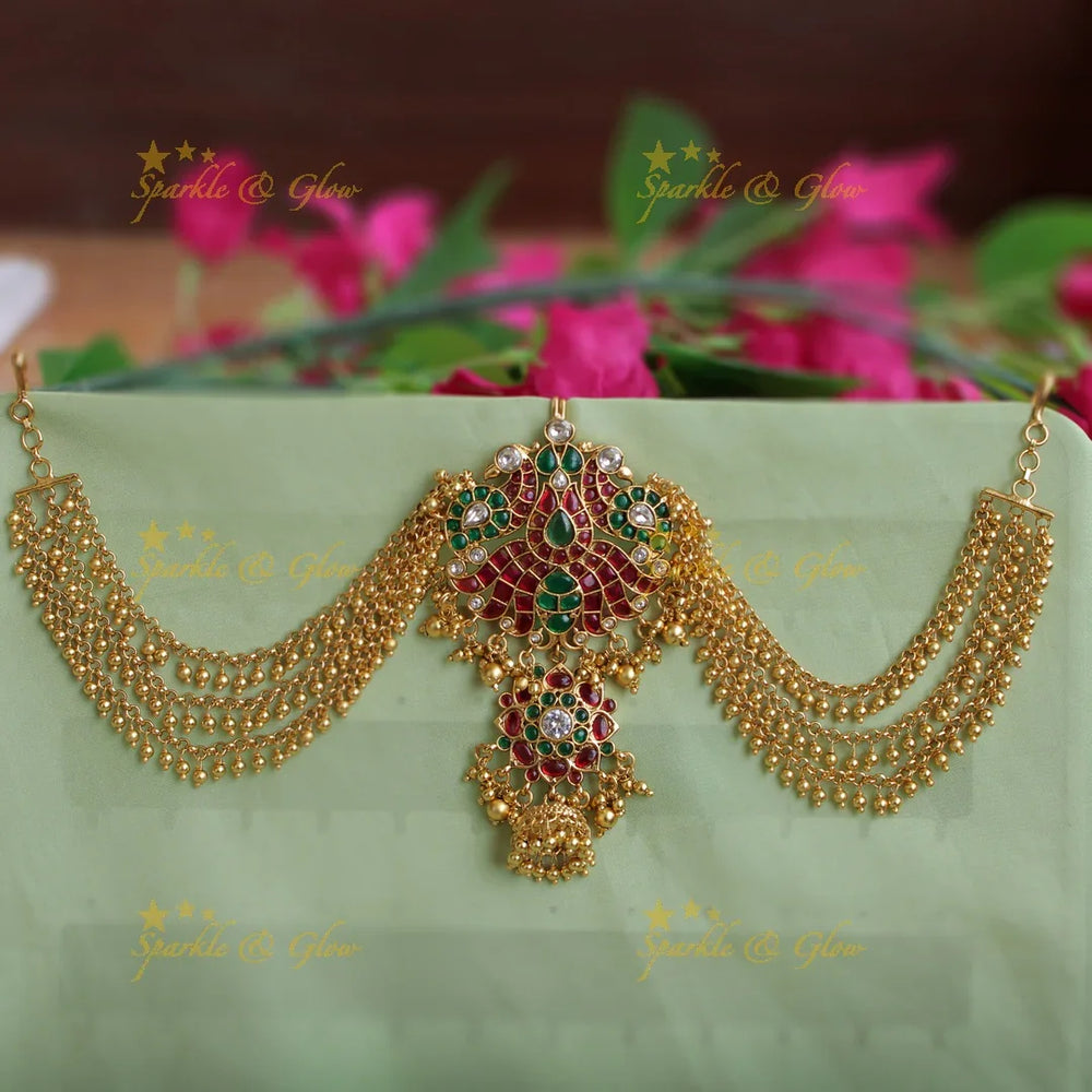 Stunning Peacock floral jadau Jada billa with maatil - Sparkle and Glow