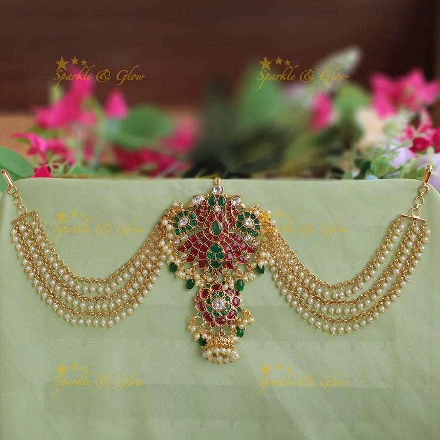 Stunning Peacock floral jadau Jada billa with maatil - Sparkle and Glow