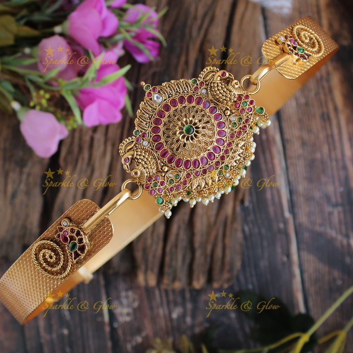 Gold alike Peacock pendent type plain hipbelt - Gold Beads
