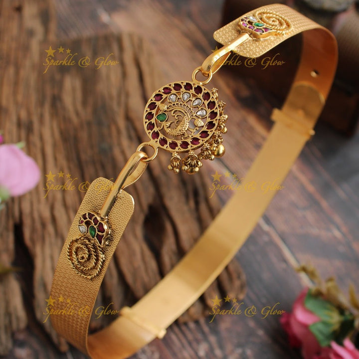 Gold alike Peacock pendent type plain hipbelt - Green Beads - Sparkle and Glow - Gold - 