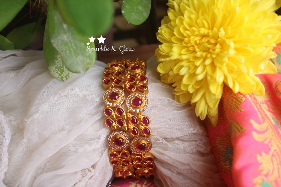 Premium quality matte polished real kemp stones bangles a pair - Sparkle and Glow