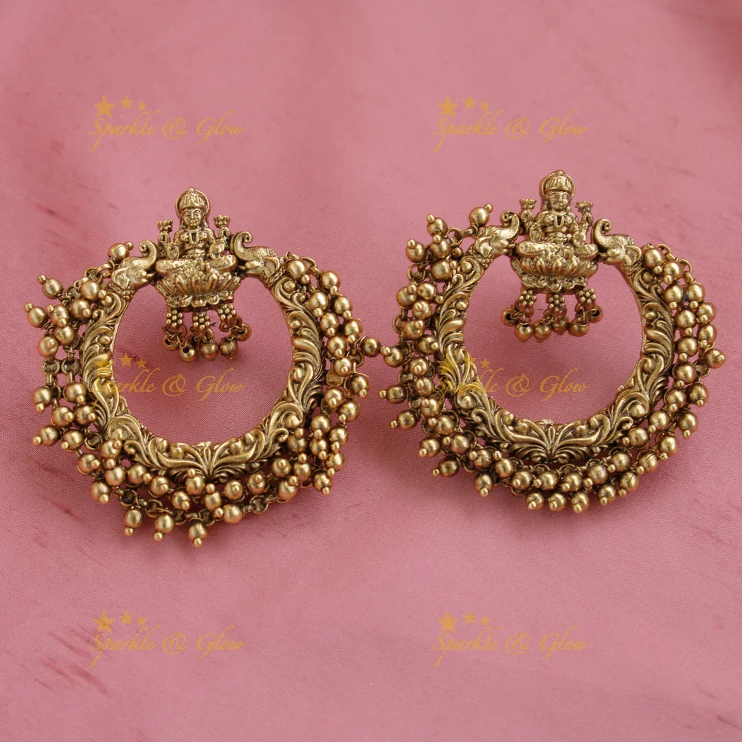 Exquisite Lakshmi peacock elephant carved gutta pusalu long necklace with cluster gold beads - Sparkle and Glow