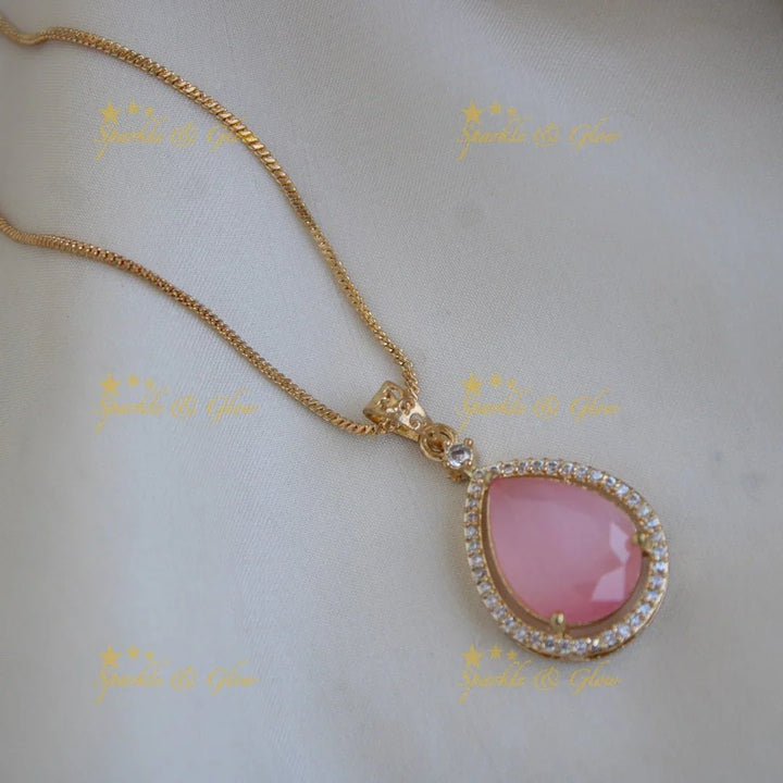 Elegant water drop pendent with chain with CZ stones - red - Sparkle and Glow