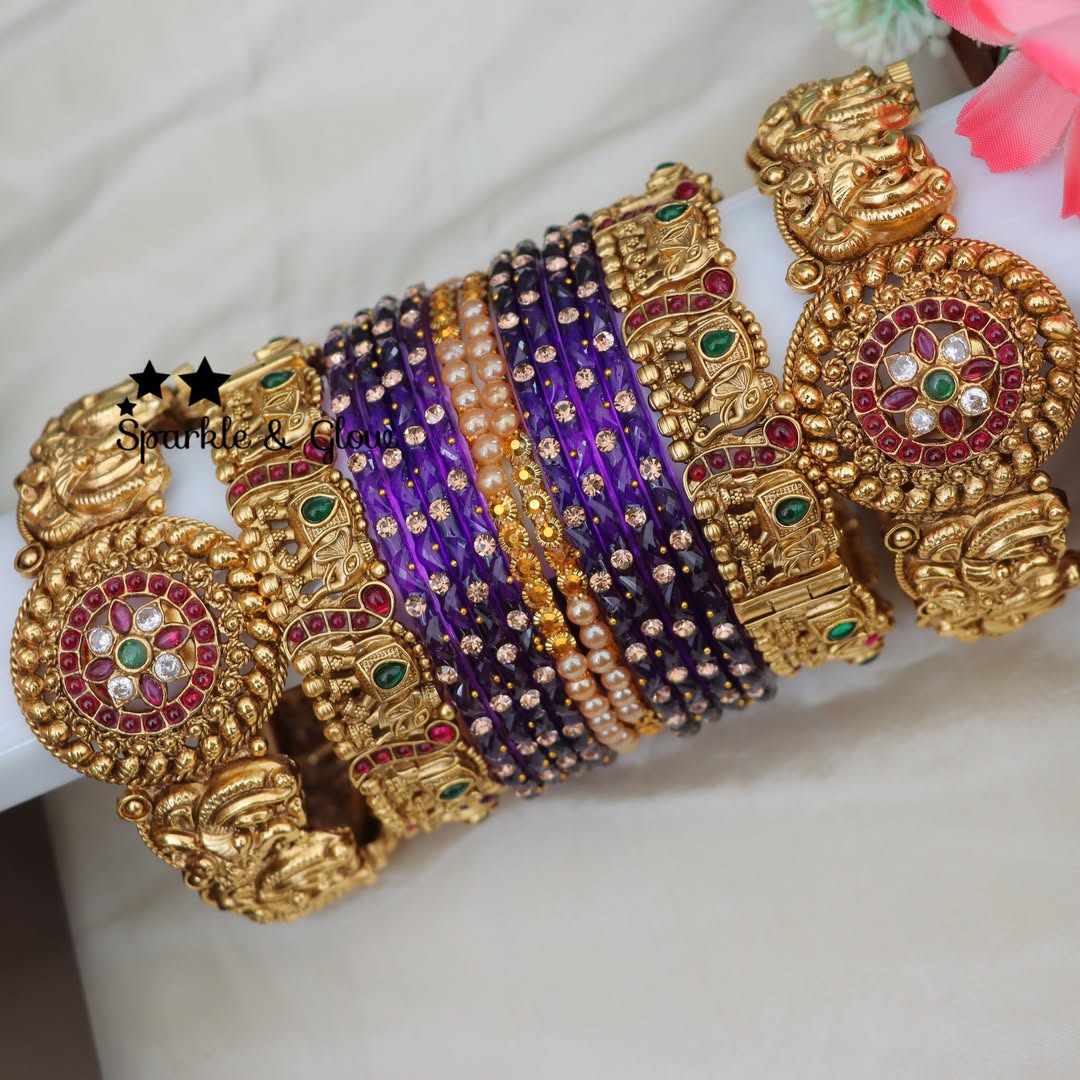 Luxurious Elephant Motif Bridal Bangles Set - Sparkle & Glow