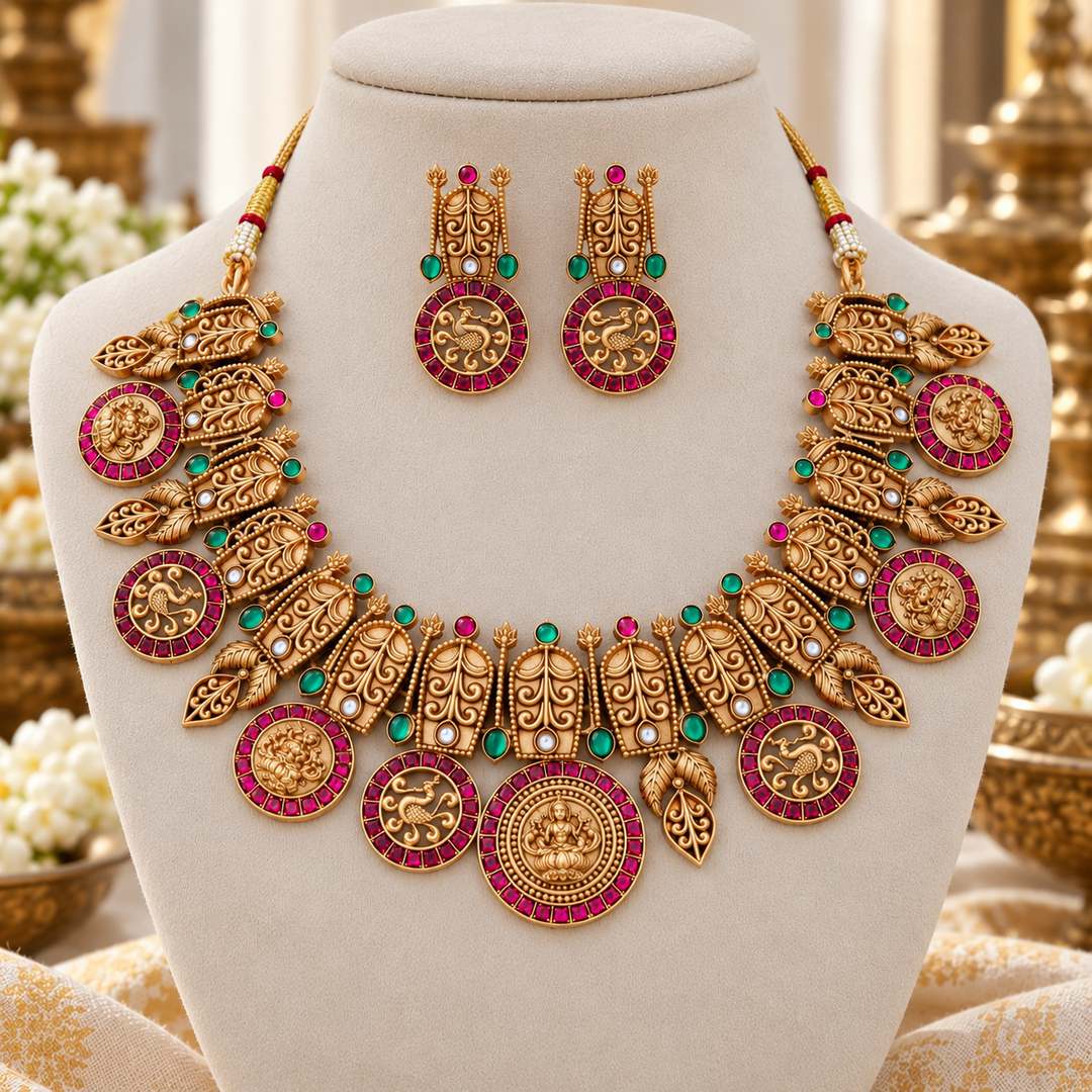 Exquisite Temple Short Necklace Set for Festive Elegance