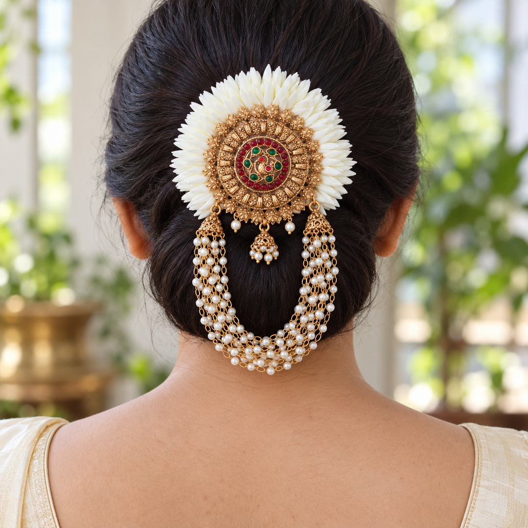 Exquisite Gold Pearl Hair Clip for Festive Elegance