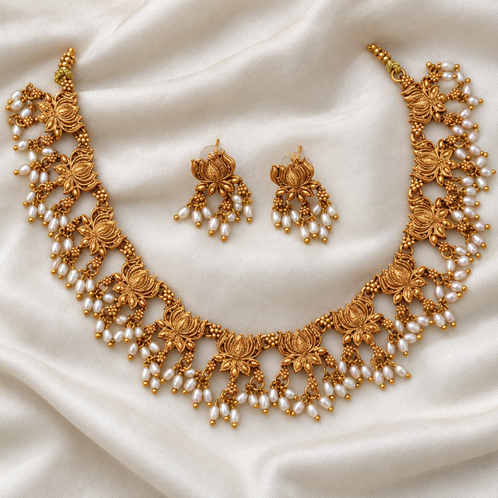 Elegant Gold & Pearl Short Necklace for Festive Occasions