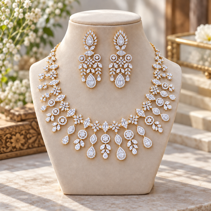 Sparkling American Diamond Bridal Necklace Set for Weddings