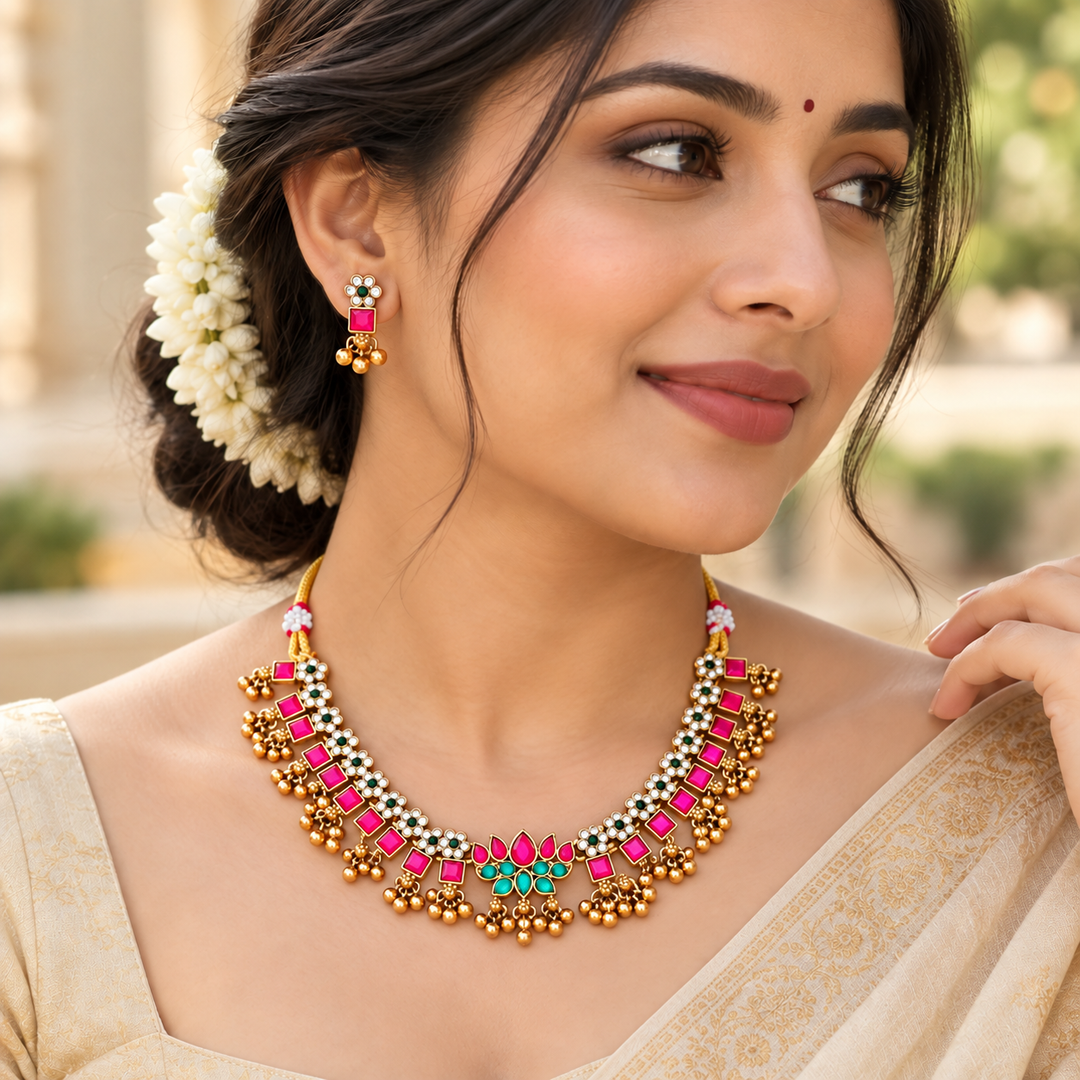 Stunning Gold Festive Necklace Set for Weddings & Celebrations
