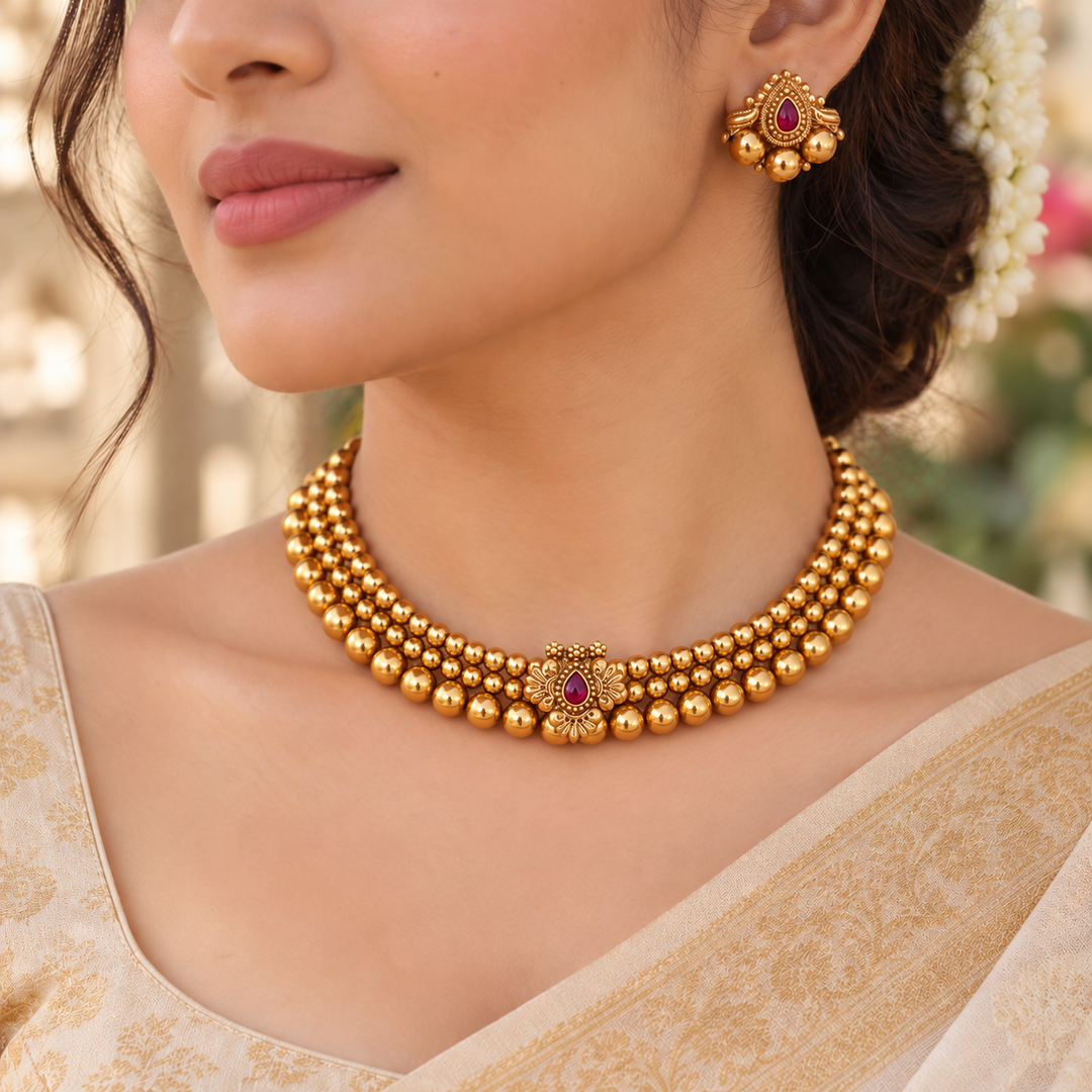 Exquisite Gold Plated Short Necklace Set for Festivals