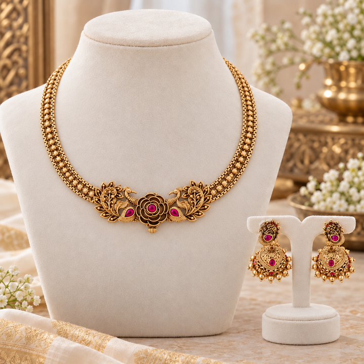 Elegant Gold-Tone Floral Necklace Perfect for Festivities
