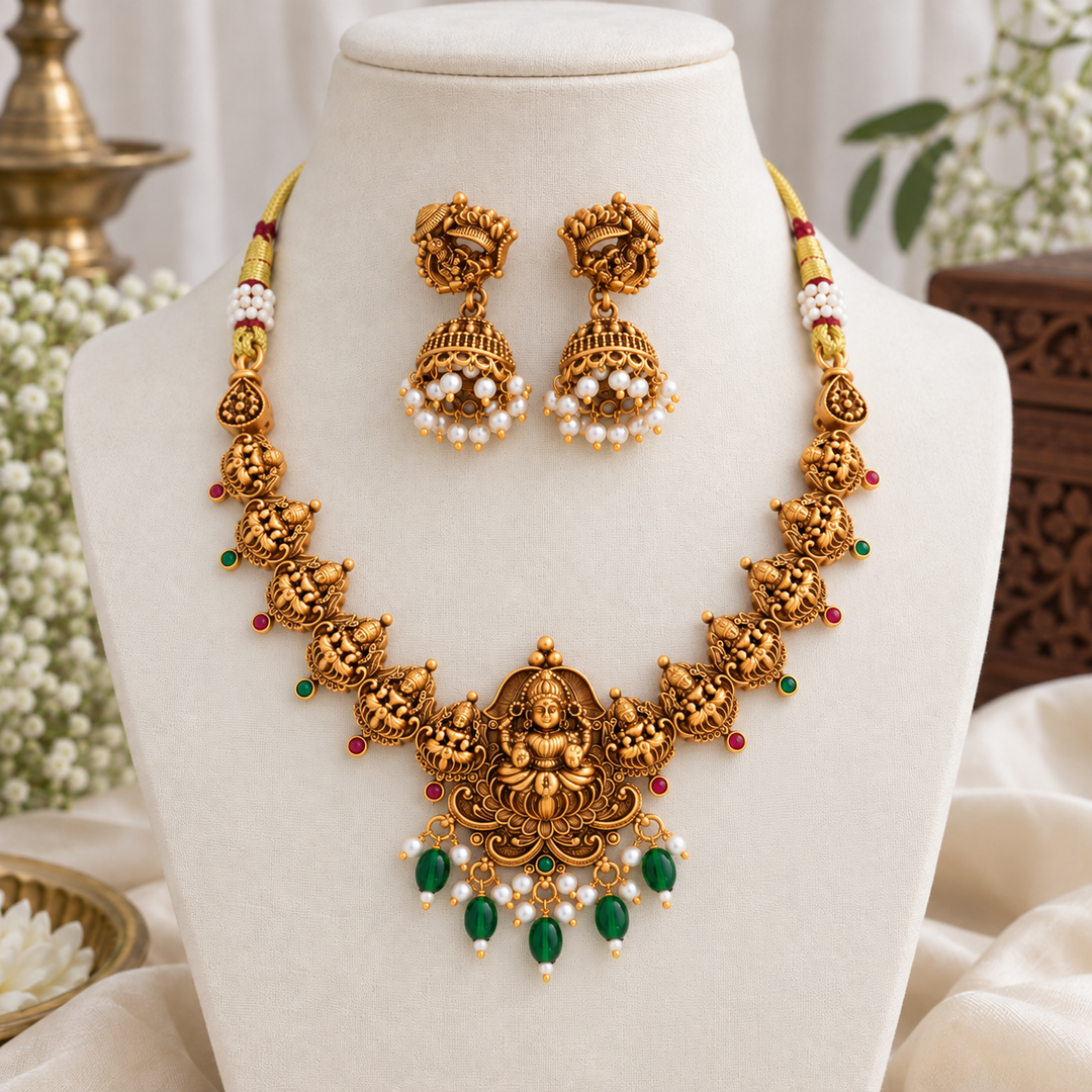 Exquisite Temple-Inspired Gold Plated Necklace