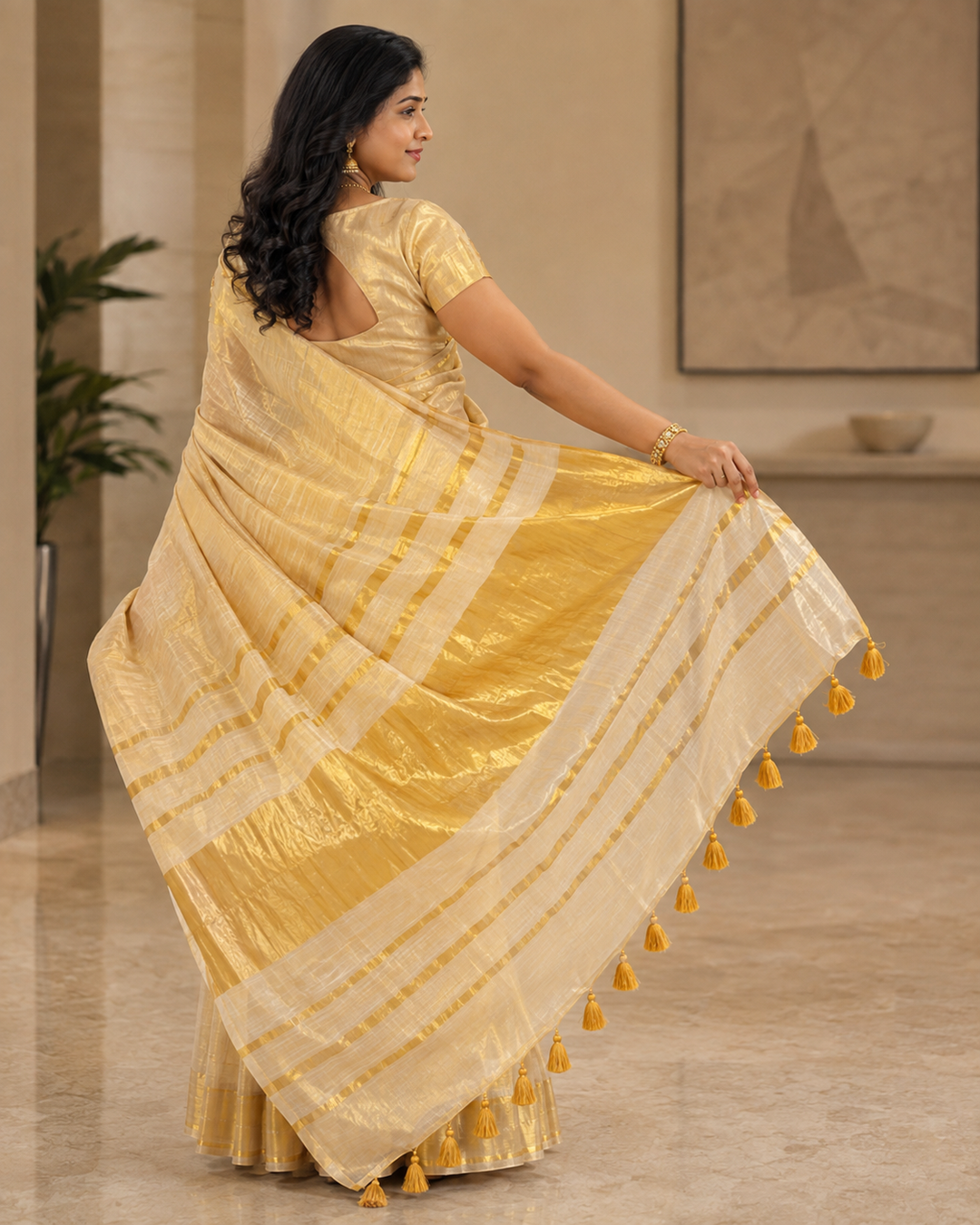 Elegant Kerala Metallic Mul Mul Cotton Saree