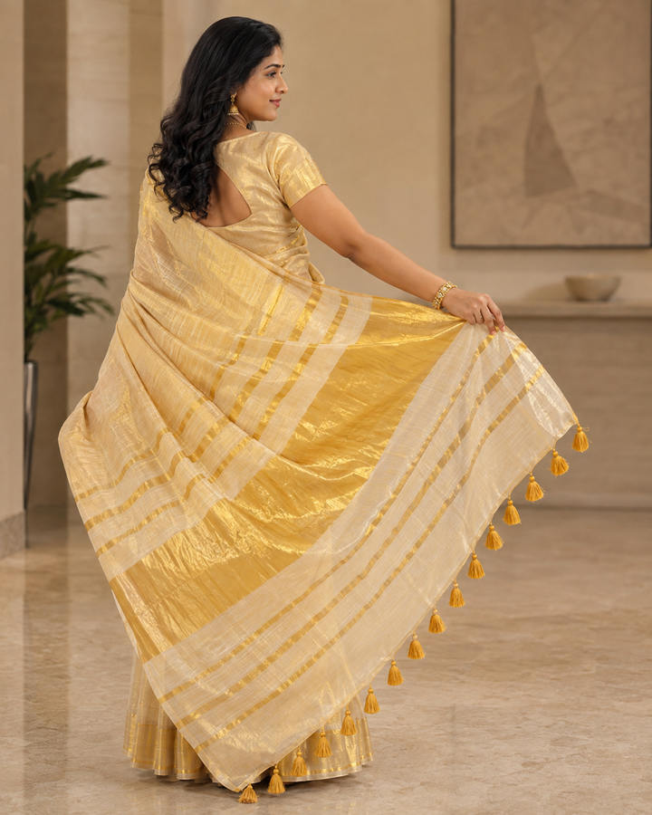 Elegant Kerala Metallic Mul Mul Cotton Saree