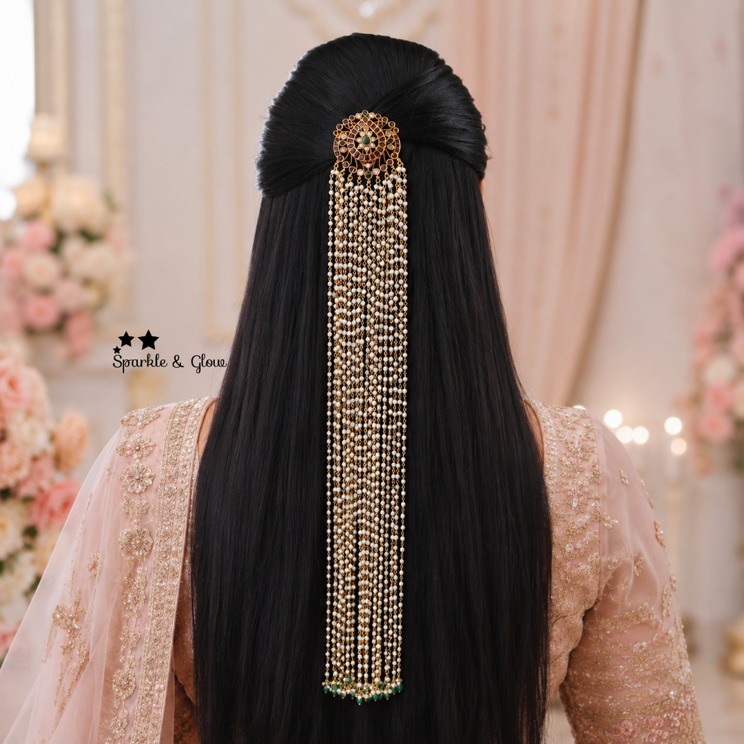 Elegant Gold Finish Jada Billa for Bridal Hair