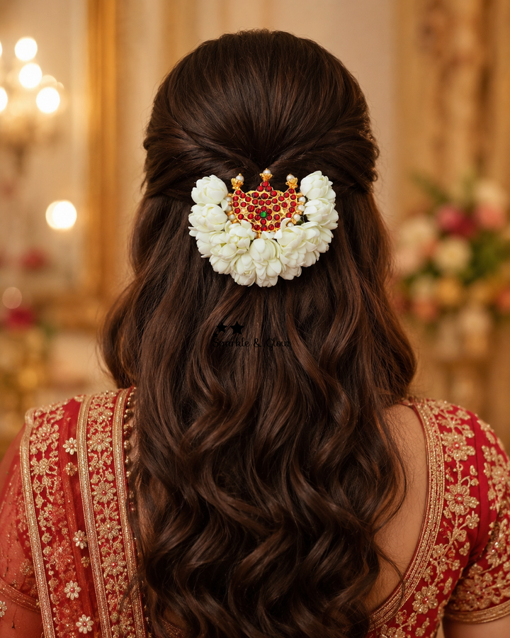 Elegant Floral Hair Clip with Red Stones for Festivals