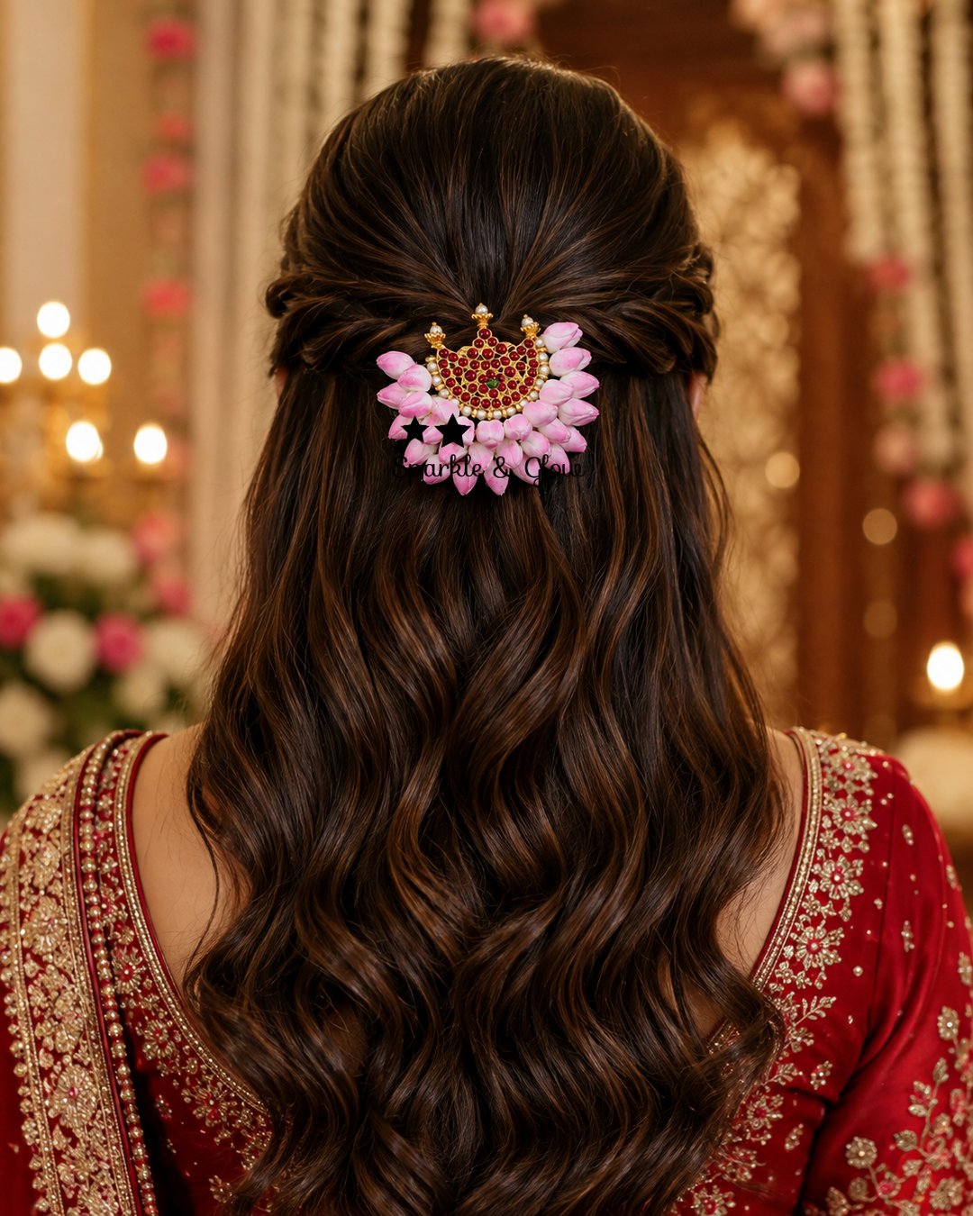 Exquisite Pink Floral Crescent Hair Clip