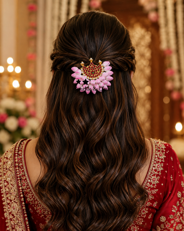 Exquisite Pink Floral Crescent Hair Clip