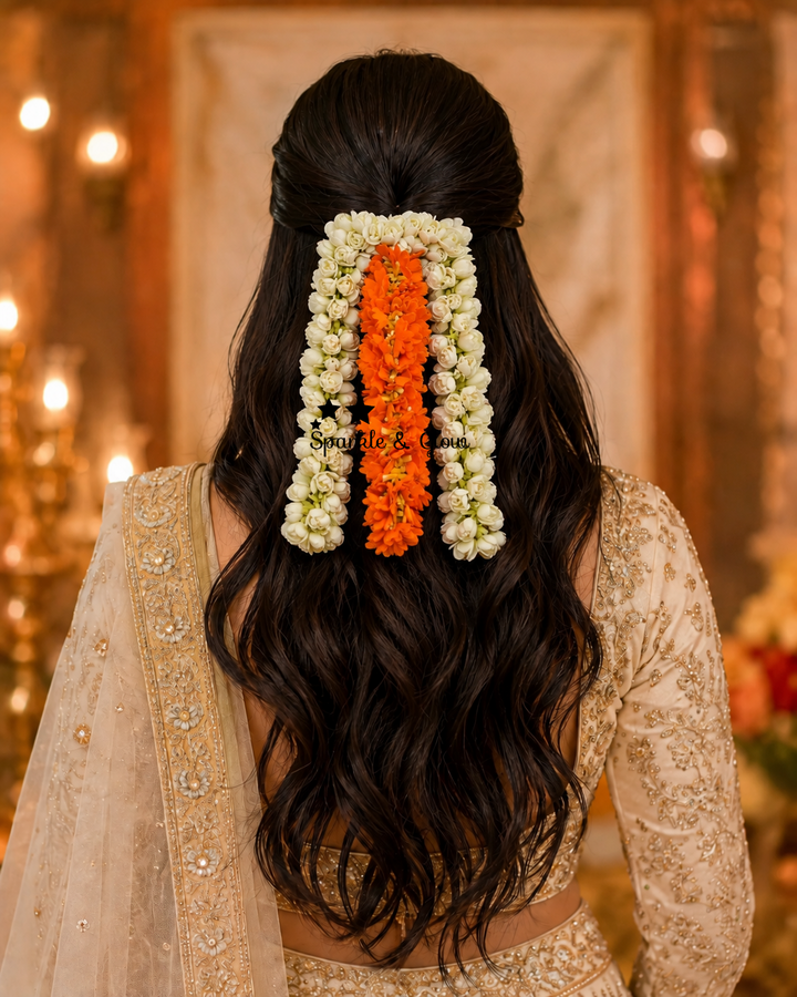 Traditional Bloomed Mottu Malli & Kanakambara 3 Layer Floral Hair Clip