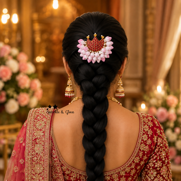 Exquisite Pink Floral Crescent Hair Clip