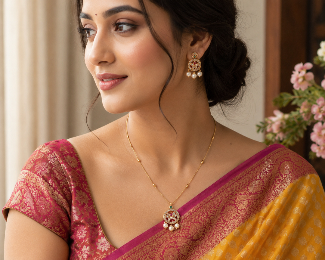 Gold-Plated Pendant Set for Weddings & Festive Occasions