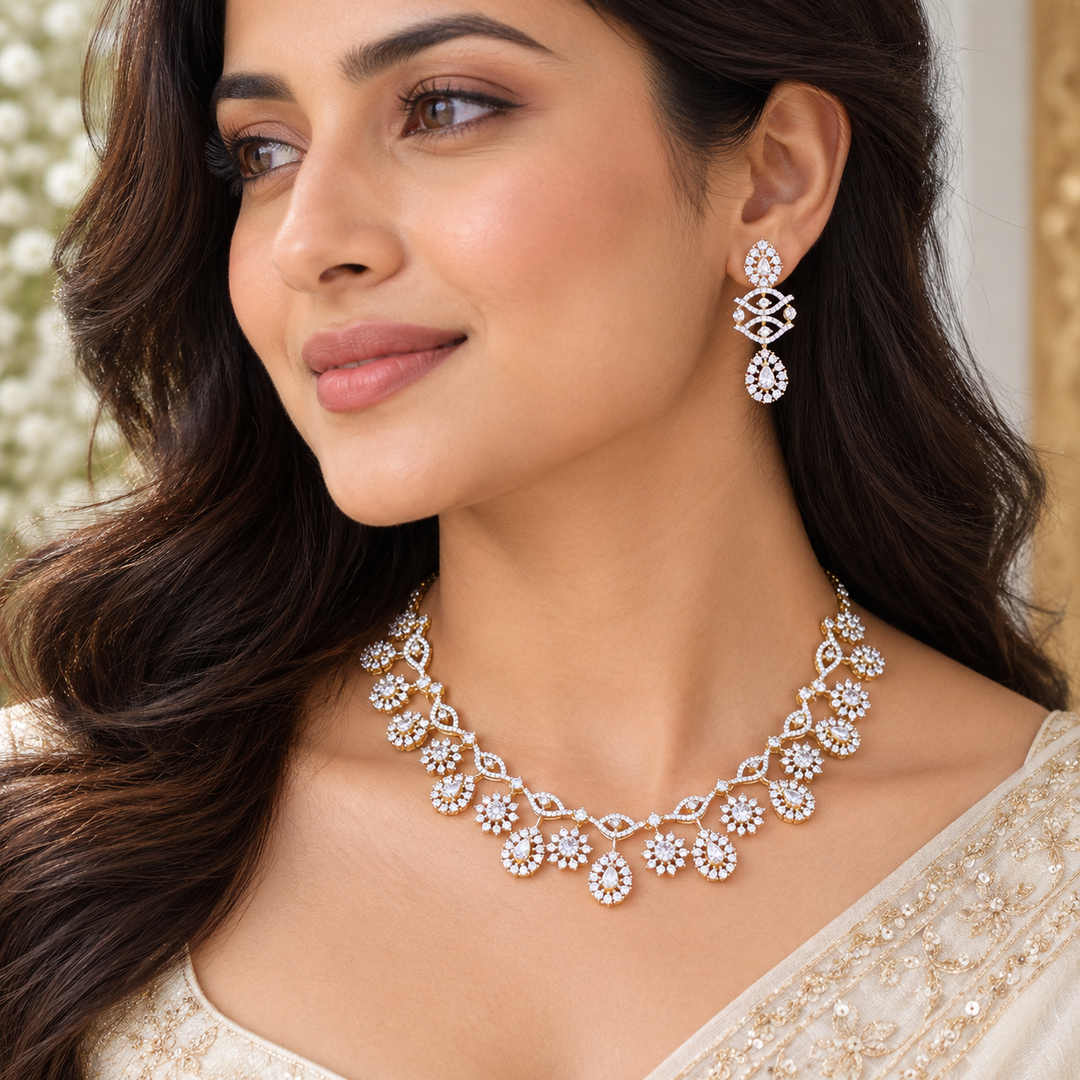 Radiant American Diamond Necklace for Weddings