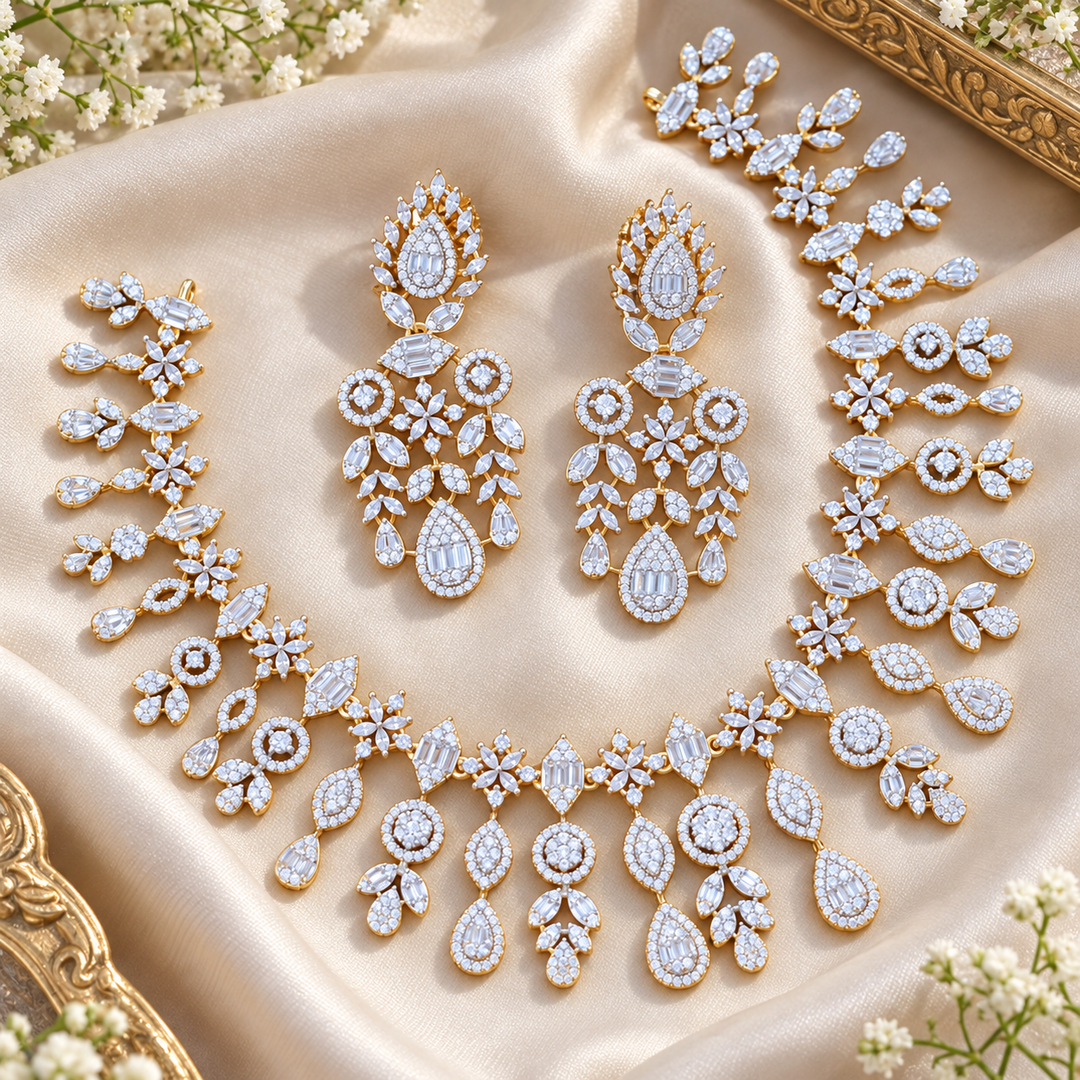 Sparkling American Diamond Bridal Necklace Set for Weddings
