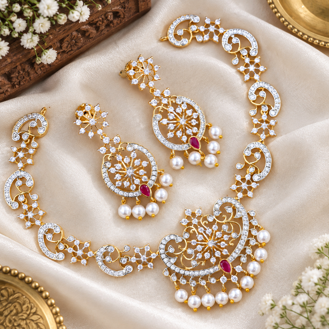 Dazzling American Diamond Necklace Set for Weddings