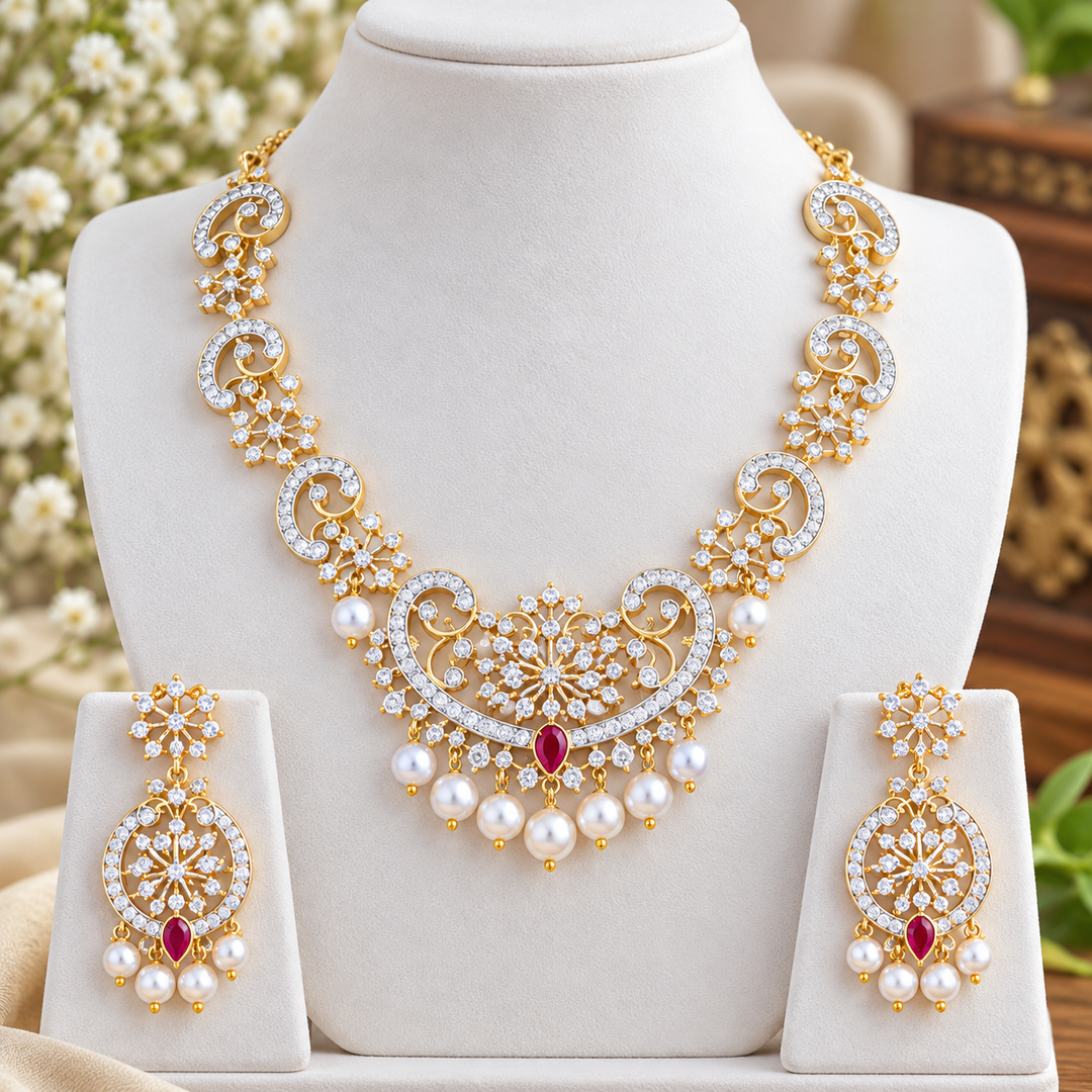Dazzling American Diamond Necklace Set for Weddings