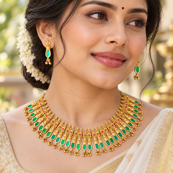 Exquisite Kerala Gold-Plated Short Necklace