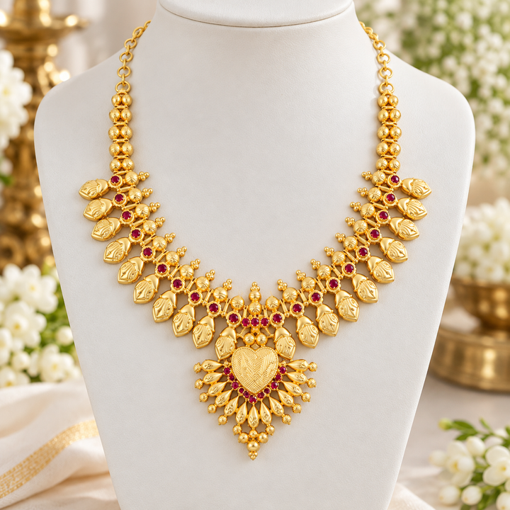 Kerala Wedding Necklace Gold Finish - Sparkle & Glow