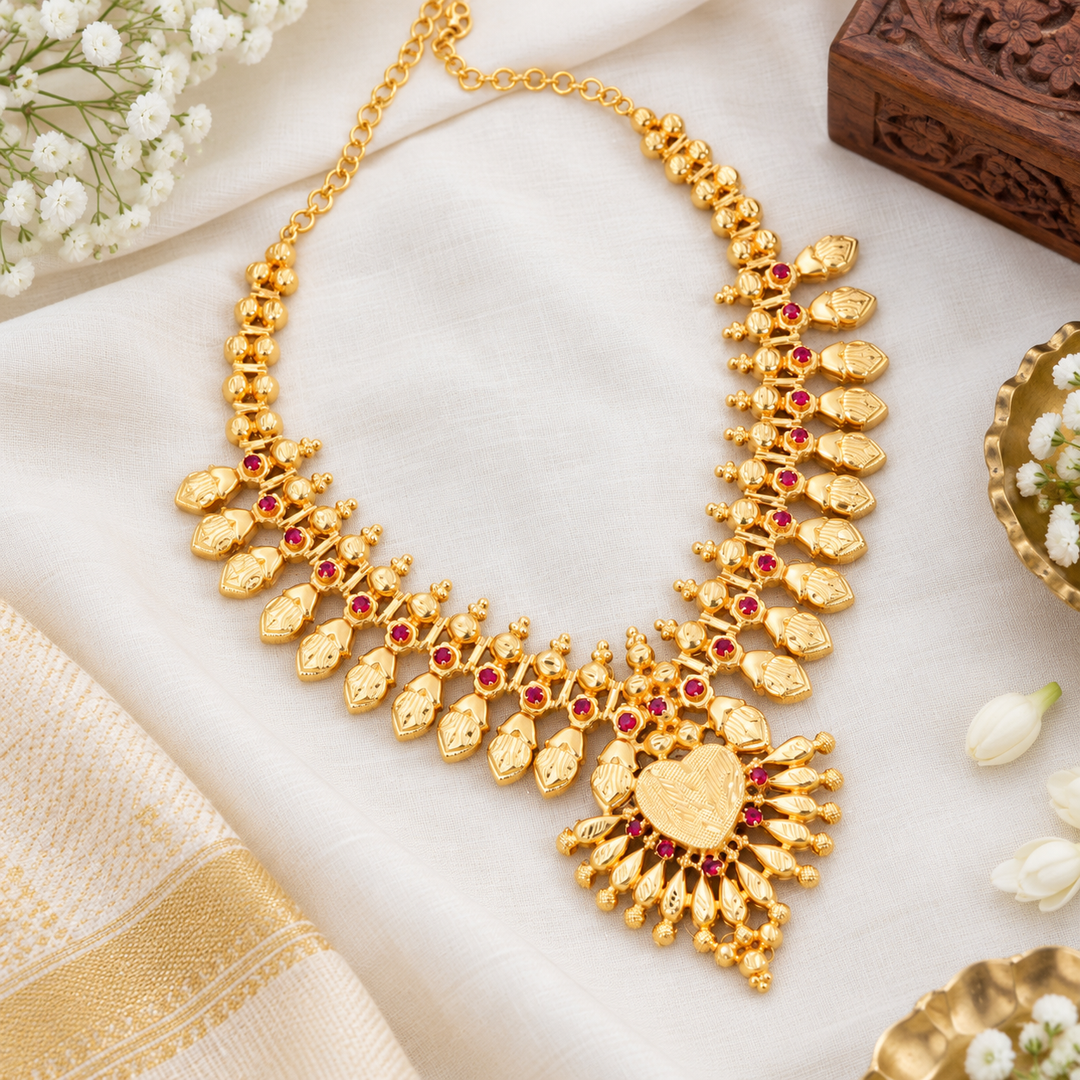 Kerala Wedding Necklace Gold Finish - Sparkle & Glow
