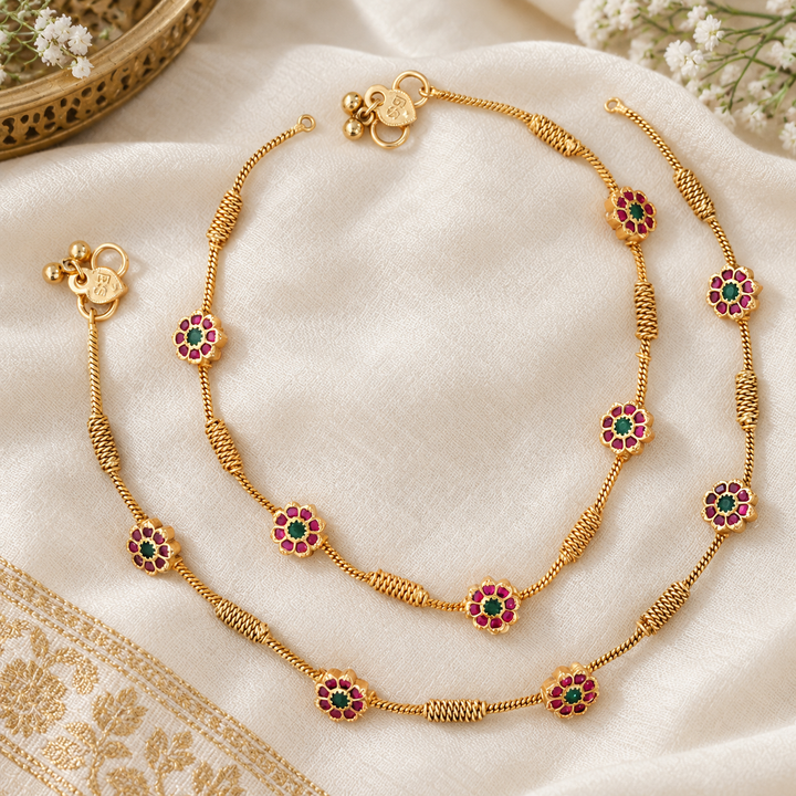 Floral Wedding Anklet - Elegant Festive Jewelry