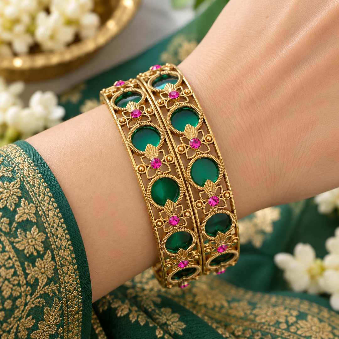 Gold Plated Emerald Bangles for Elegant Weddings