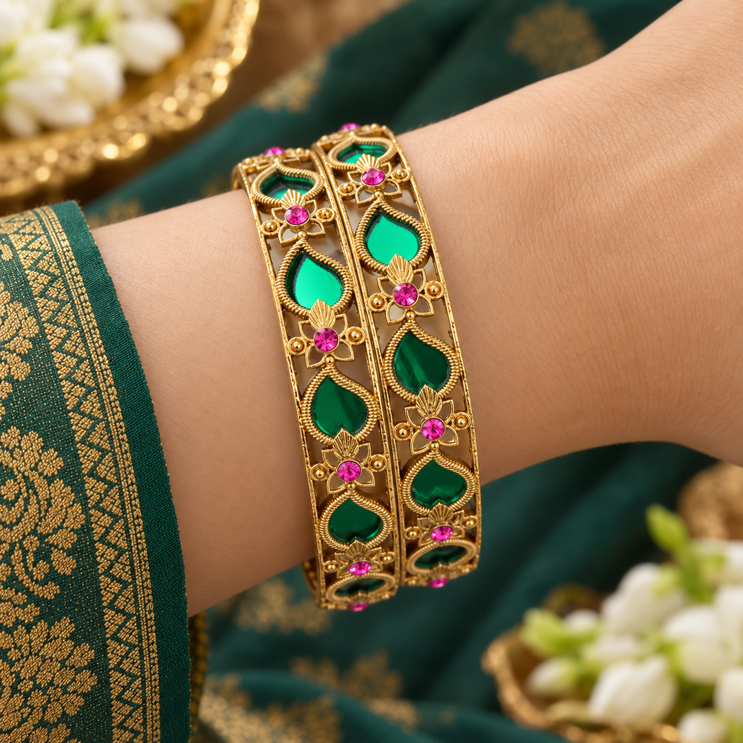 Elegant Gold Bangles with Vibrant Stones