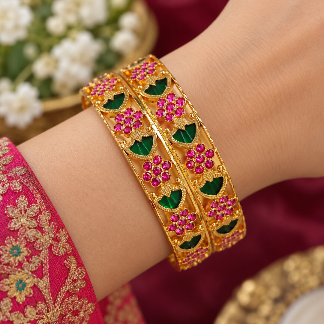 Kerala Palakka Champa Bangles - Flower Design