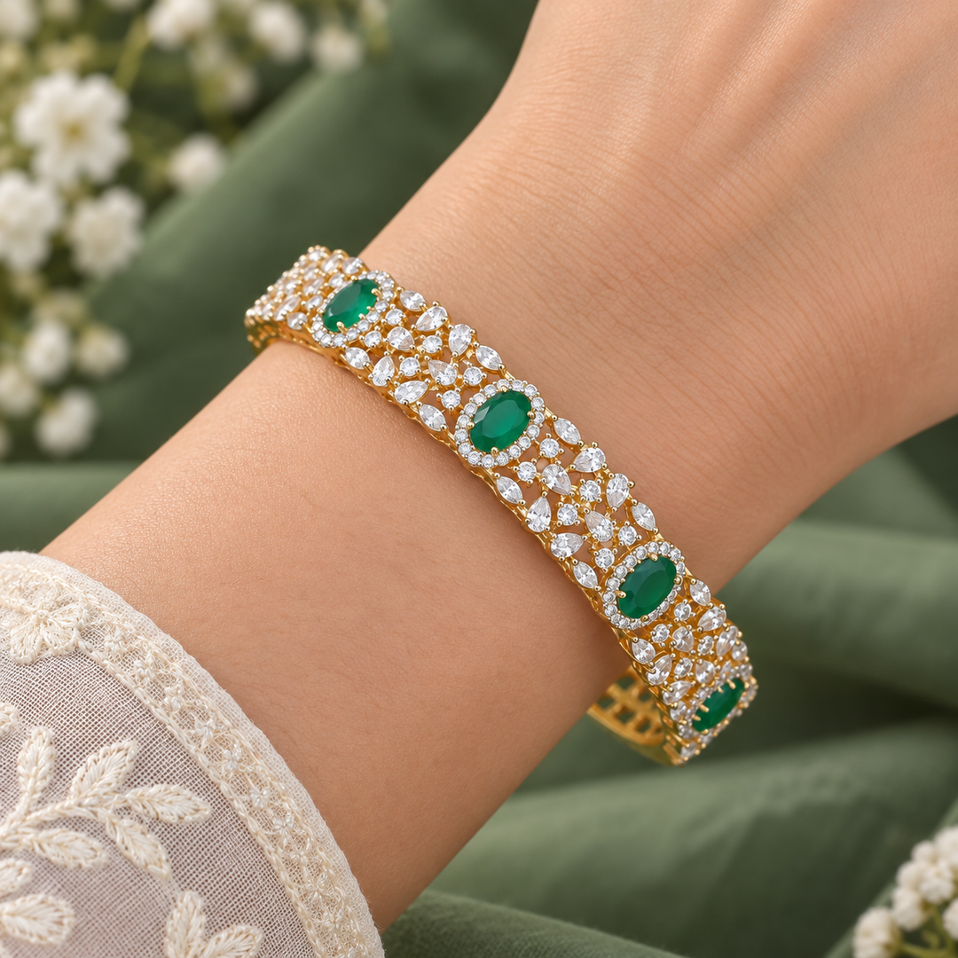 Elegant American Diamond & Emerald Bangle for Weddings