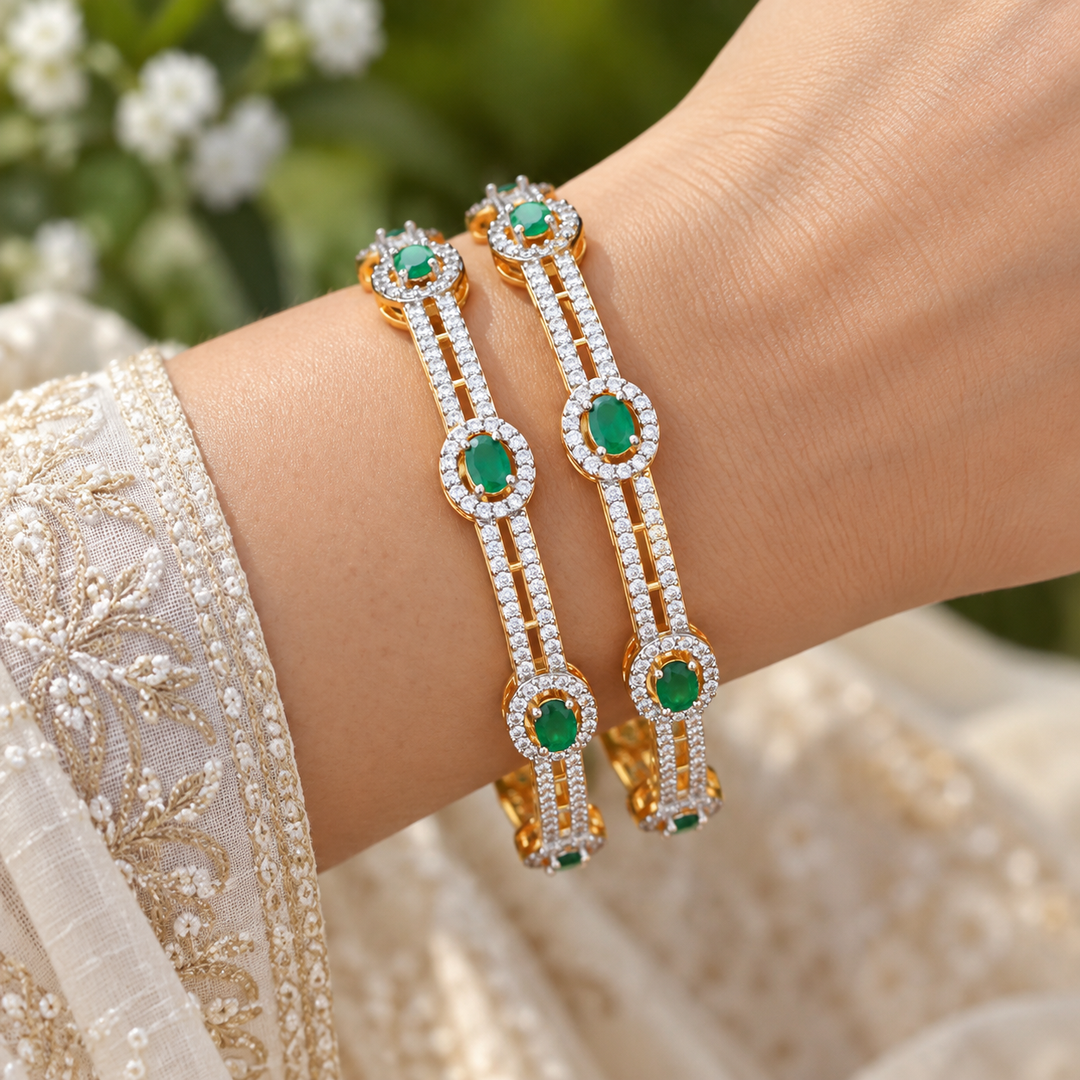Dazzling Green Diamond Bangles for Weddings